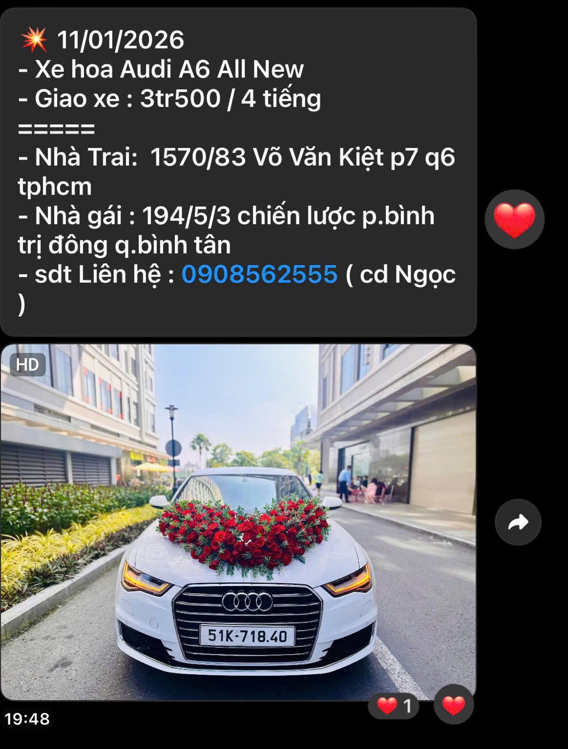 Nhiều hợp đồng cho thuê xe cưới ngày 11/1/2026